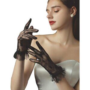 Women's Black Vintage Evening Short Lace Gloves Wedding Party Prom Accessories